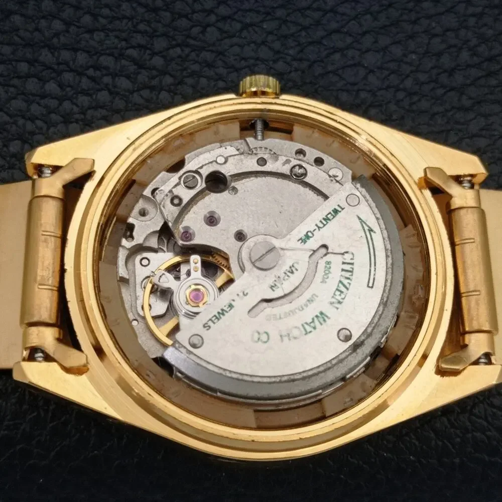 Vintage 1971 Citizen Automatic Mens Gold Watch W/daydate & Black accents